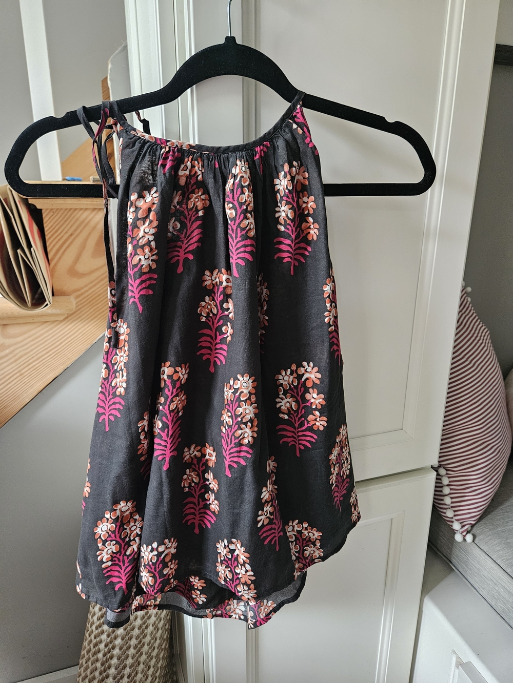J.Crew tie-shoulder tank top in cocoa block-print